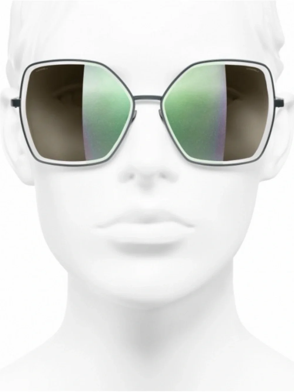 CHANEL Green Mirrored Geometric Sunglasses